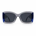 Sunglasses with blue and gray frame on a white background