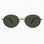 Round sunglasses with dark lenses on a white background