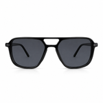 Black sunglasses with dark lenses on a white background
