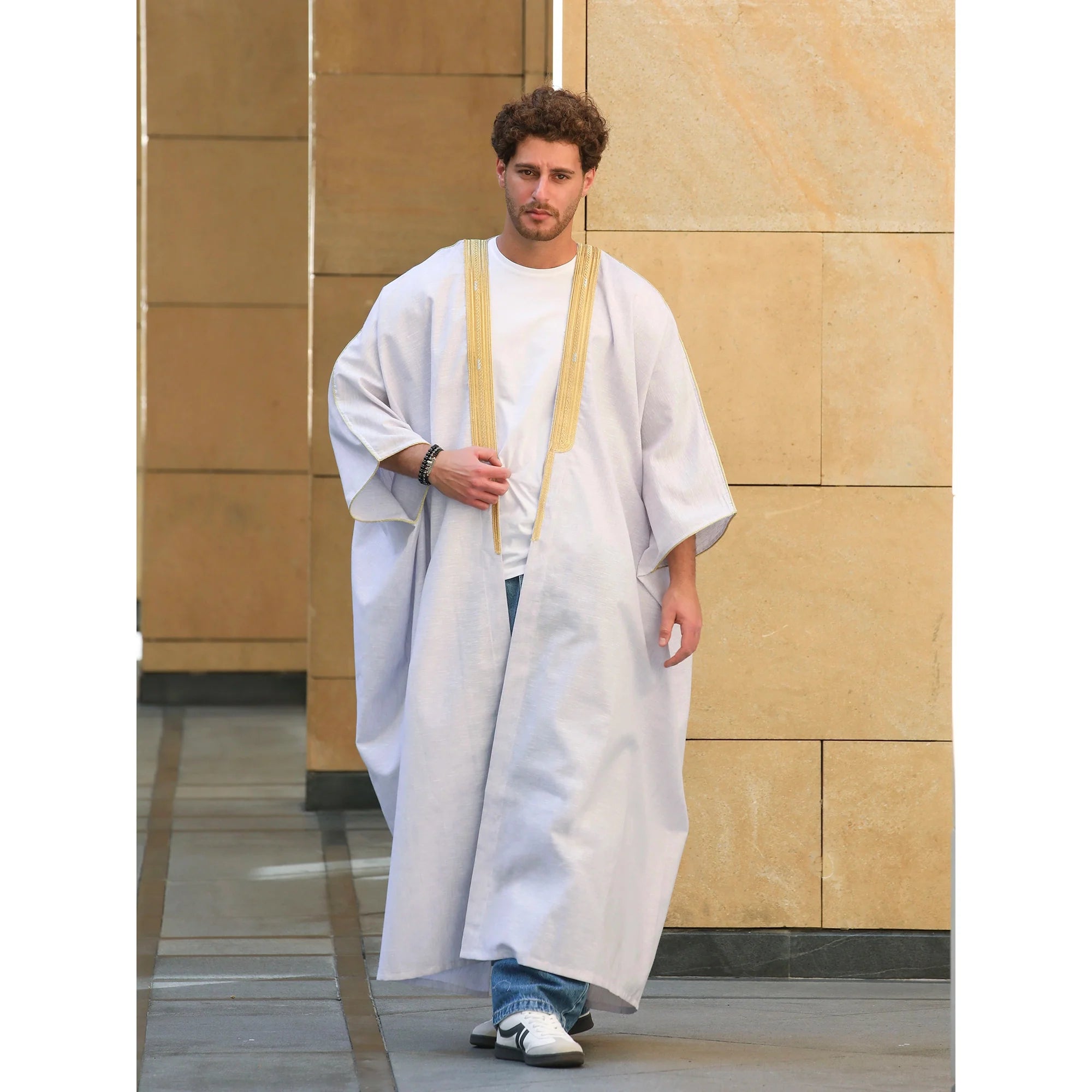 Gold & White Linen Abaya