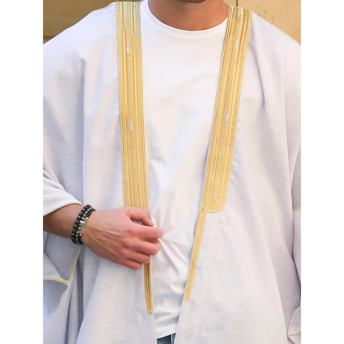 Gold & White Linen Abaya