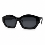 Black sunglasses with a geometric frame on a white background