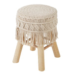 Macrame Side Stool – Stylish Pine and Cotton Design