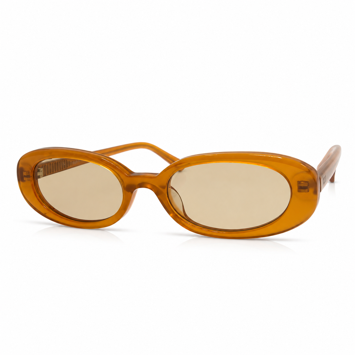 Orange sunglasses with oval lenses on a white background