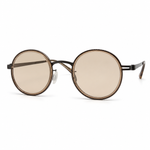 Round sunglasses with beige lenses and brown frames on a white background