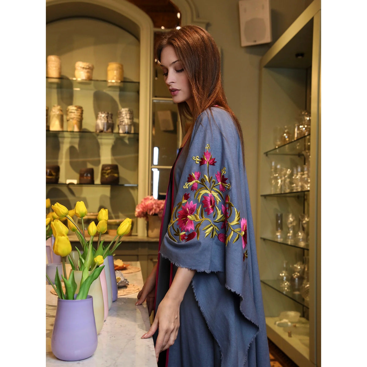 Flowers Blue & Pink Abaya