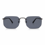 Sunglasses with gun colored frames and dark lenses on a white background