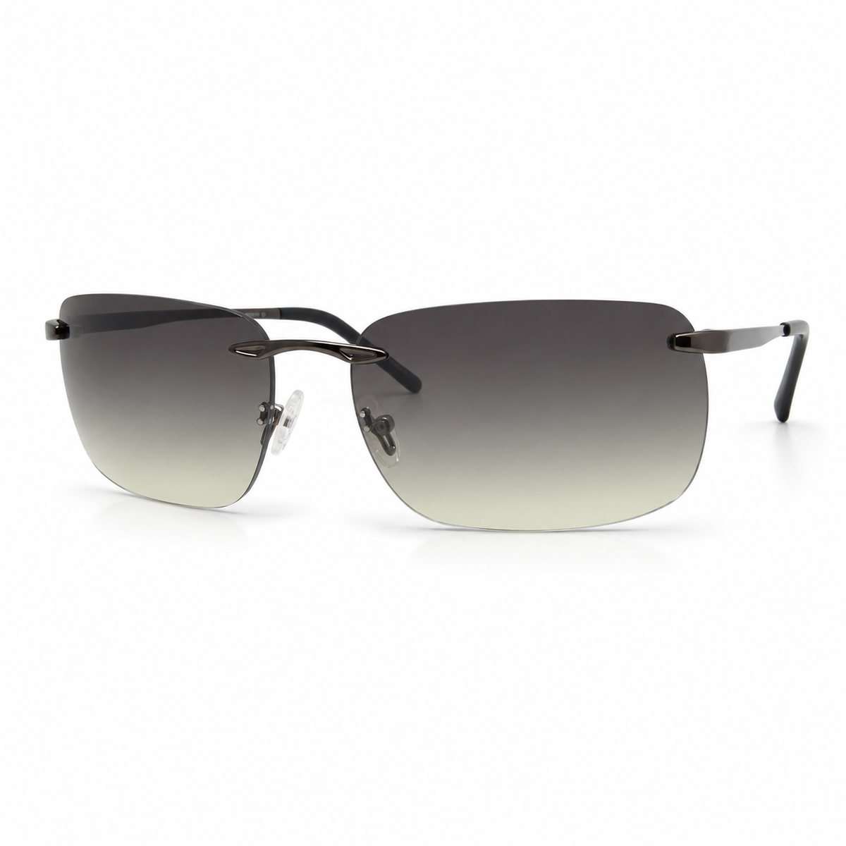 Rimless rectangular sunglasses on a white background