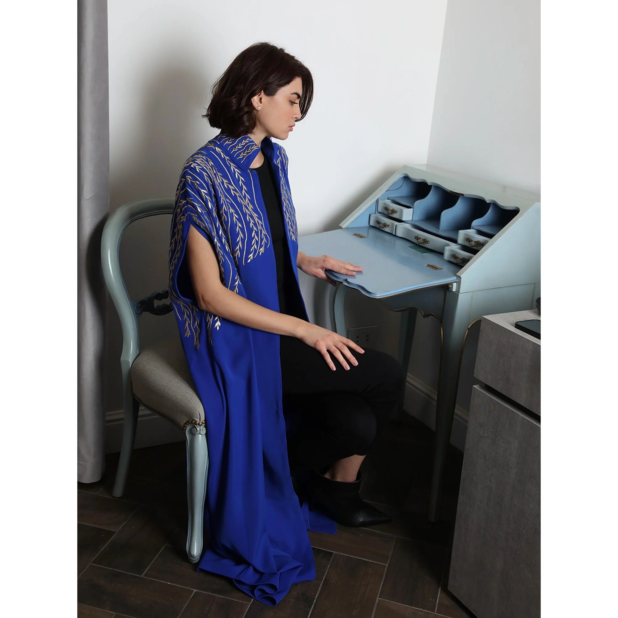 Gold Leaves Blue Abaya