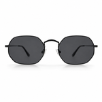 Black sunglasses with thin frame on a white background