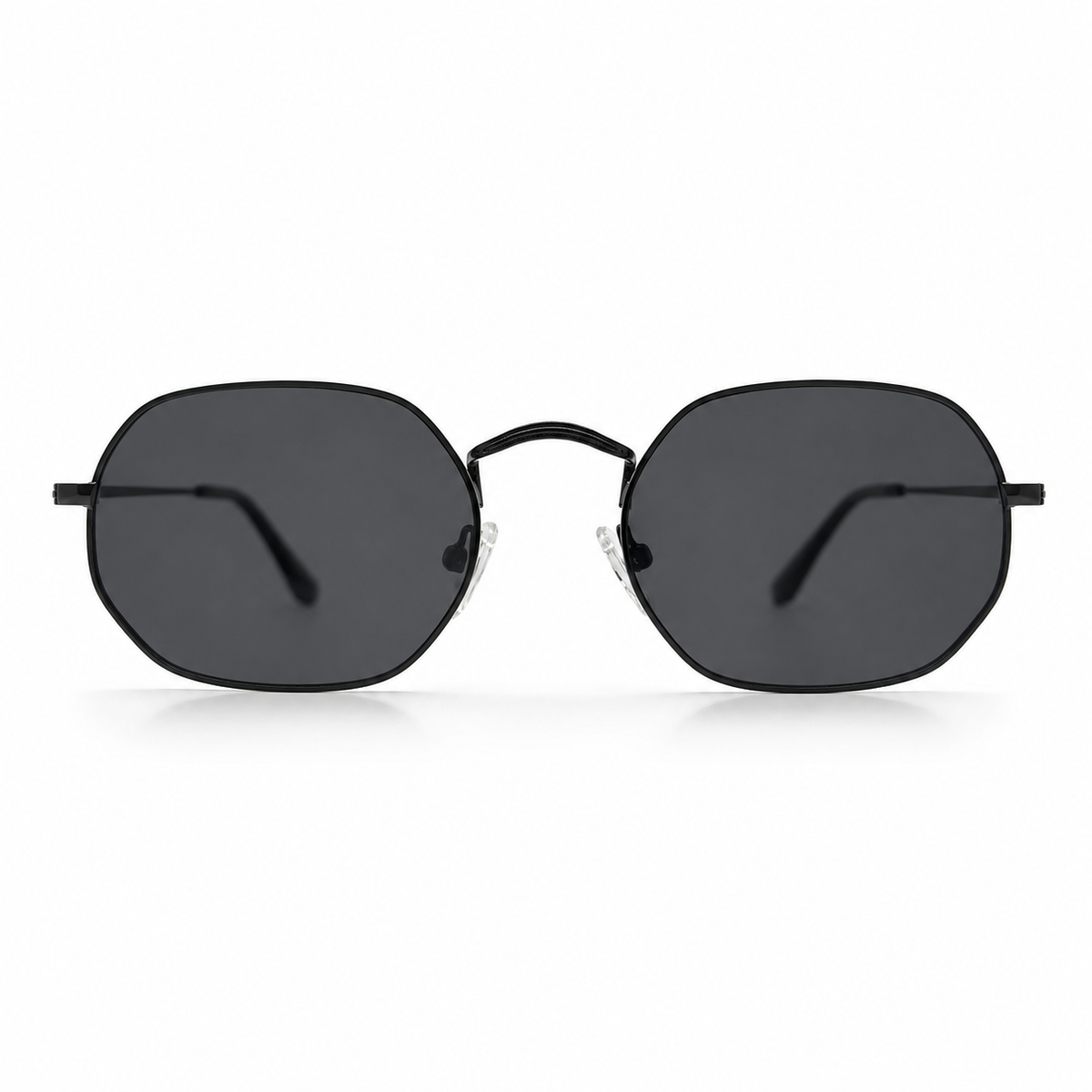 Black sunglasses with thin frame on a white background