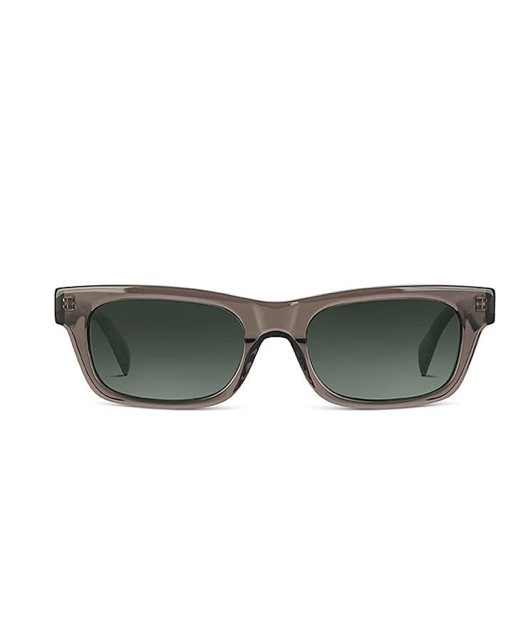 Gray rectangle sunglasses with green lenses 
