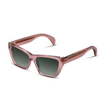 Pink sunglasses with a white background