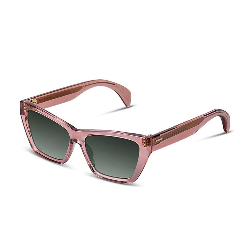 Pink sunglasses with a white background