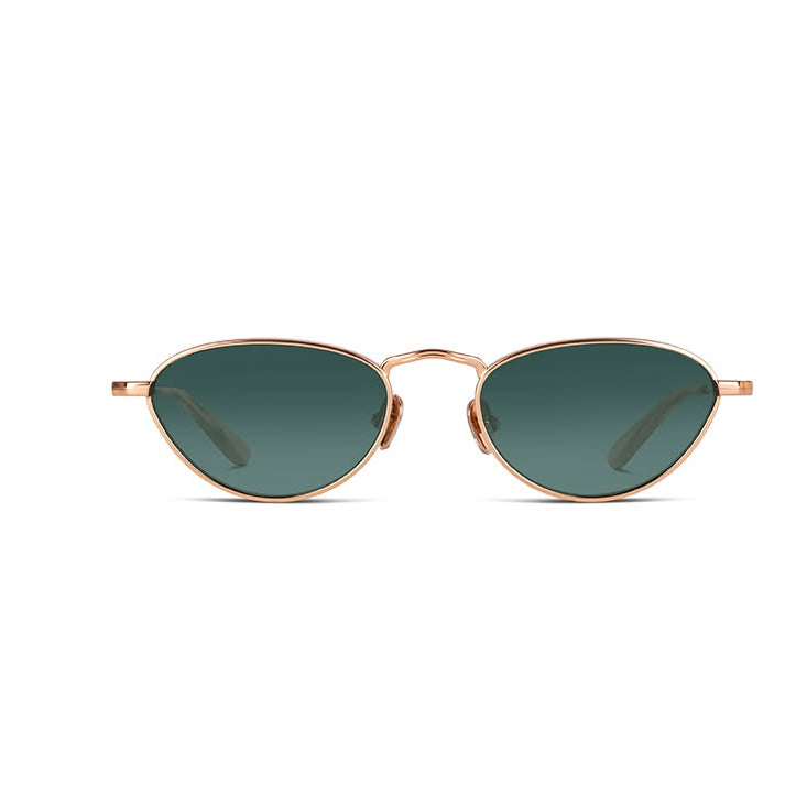 Rose gold cate eye sunglasses wilth green lenses