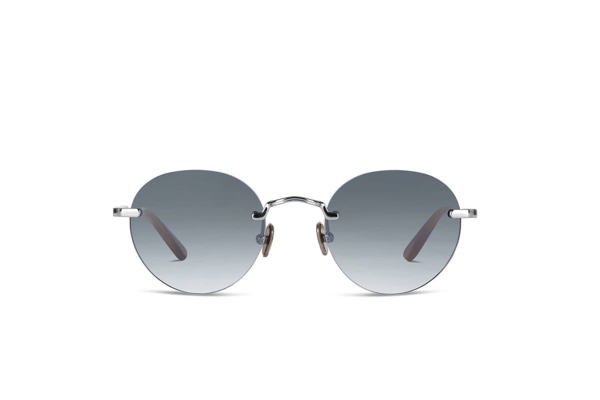 Round sunglasses with gradient gray lenses on a white background