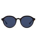 Round turtoise sunglasses with dark lenses on a white background