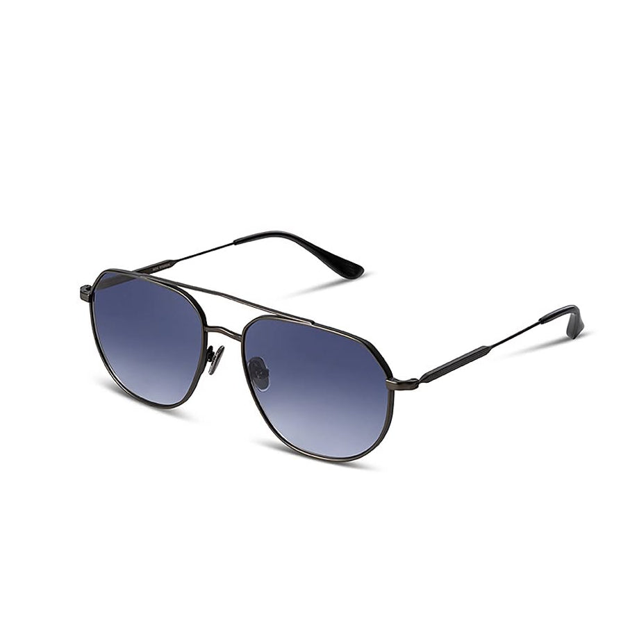 Sunglasses with blue gradient lenses on a white background