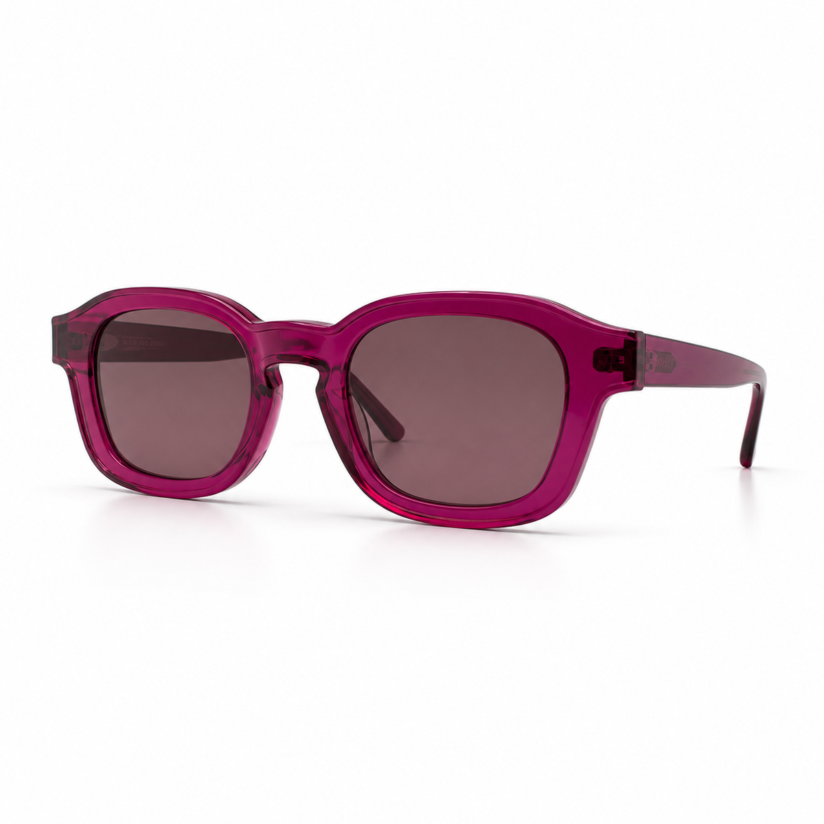 Sunglasses with a pink frame on a white background