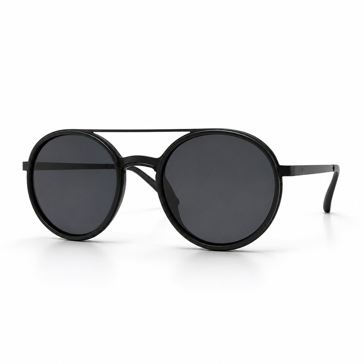 Black round sunglasses on a white background