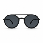 Round sunglasses with dark lenses on a white background