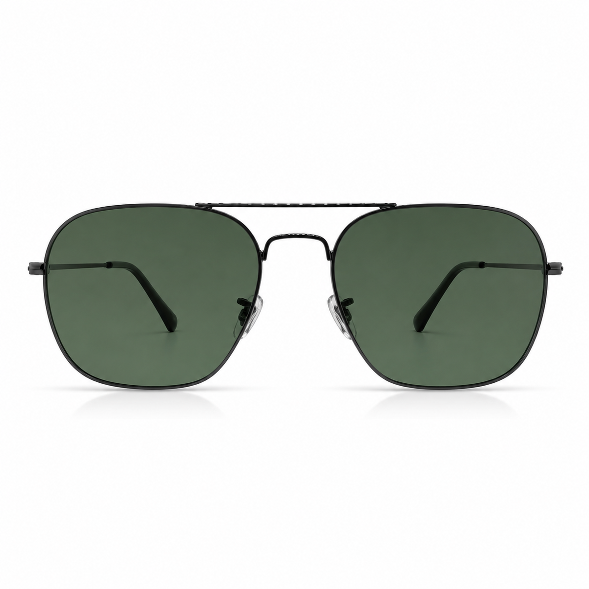 Aviator sunglasses with green lenses on a white background