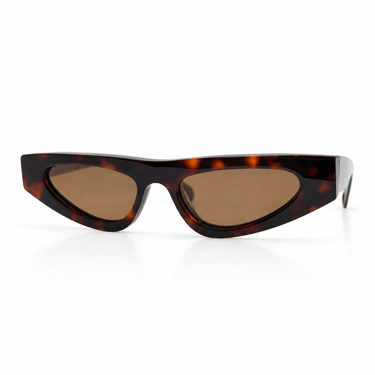 Sunglasses with tortoiseshell frame and brown lenses on a white background