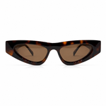 Sunglasses with tortoise frame and brown lenses on a white background