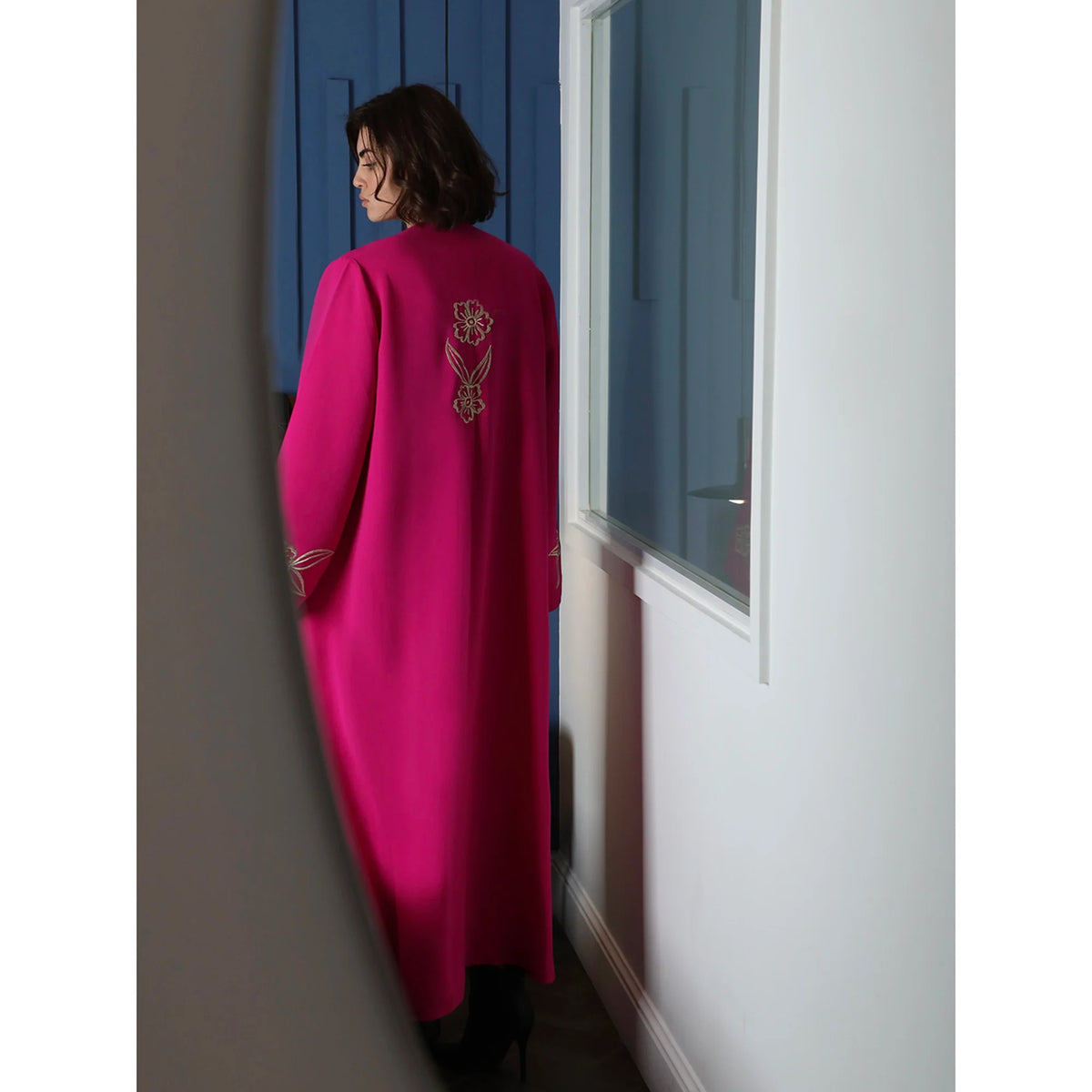 Gold Flowers Fuschia Abaya