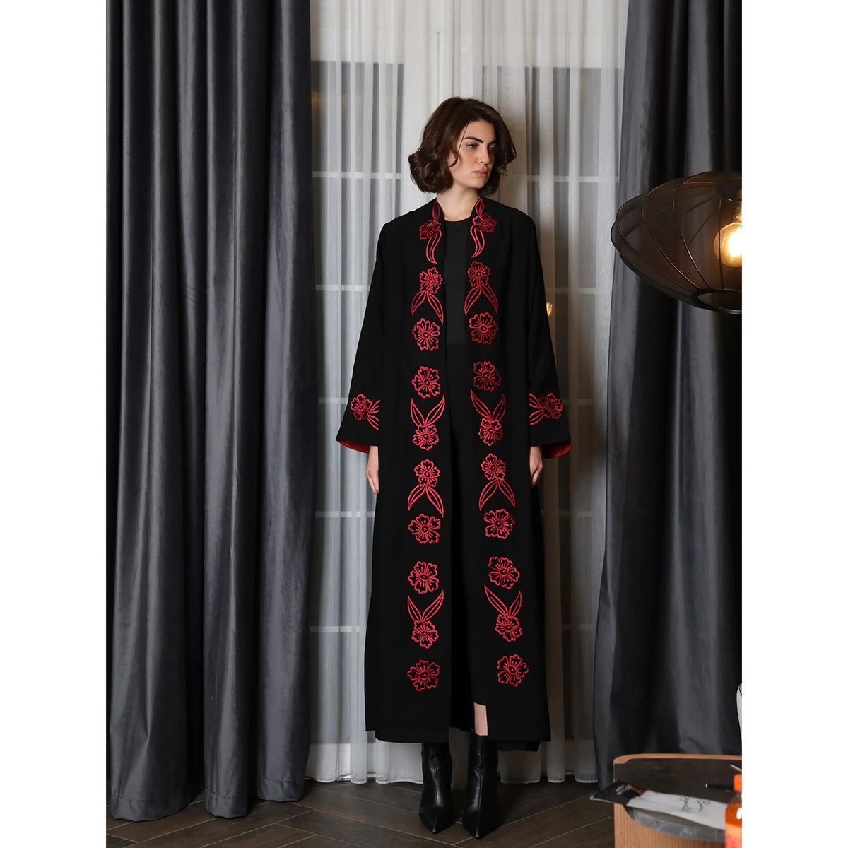 Red Flowers Black Abaya