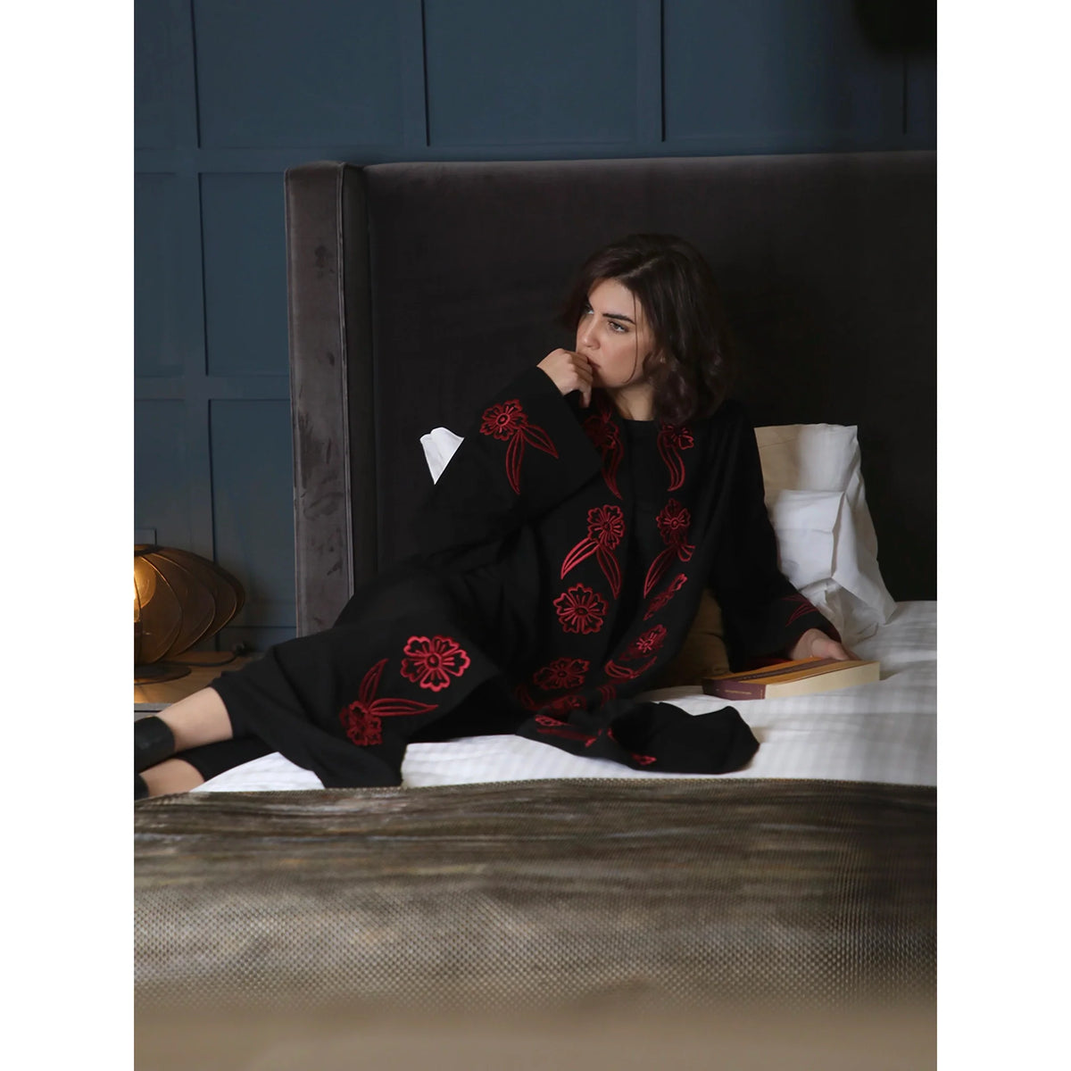 Red Flowers Black Abaya