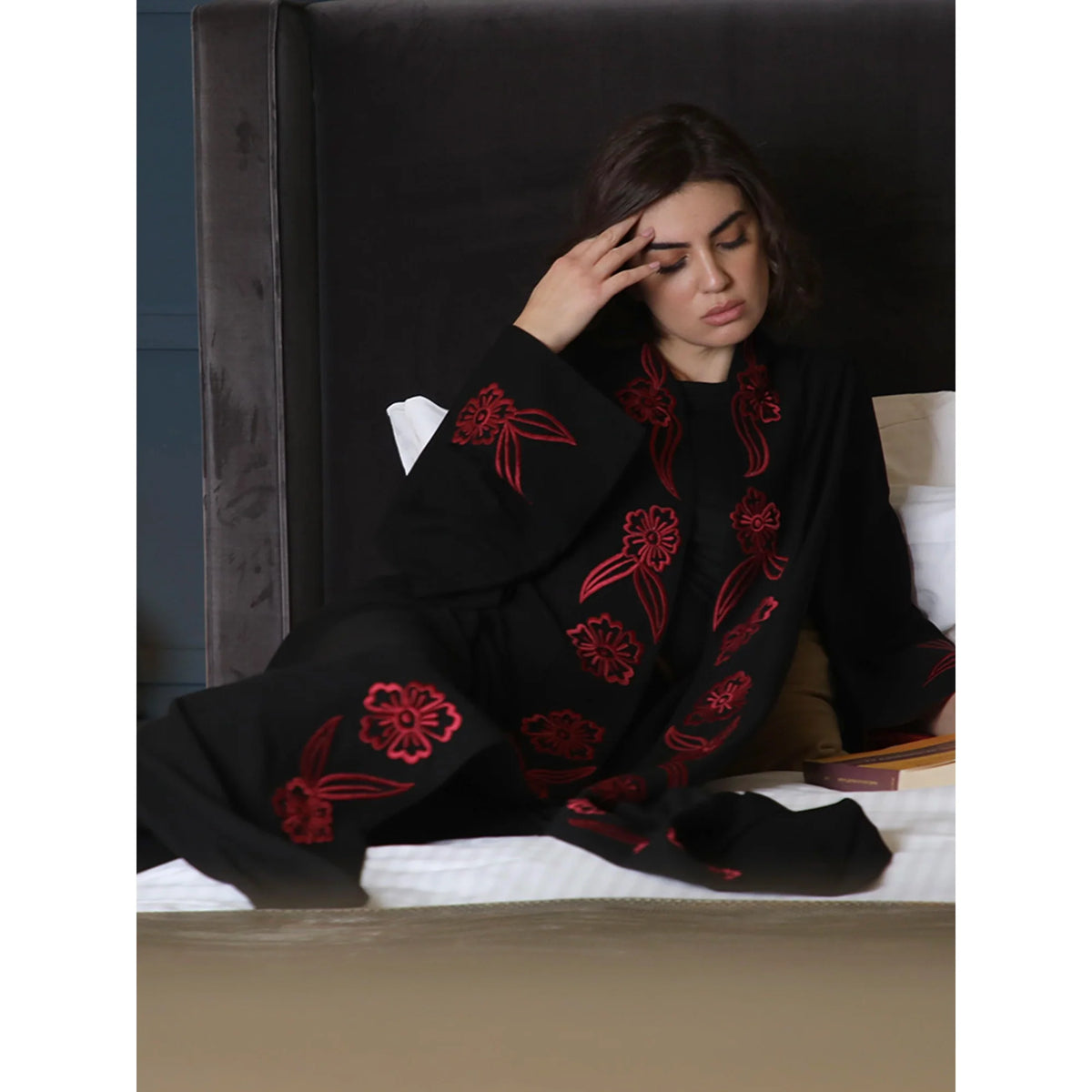 Red Flowers Black Abaya