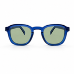 Sunglasses with green lenses on a white background