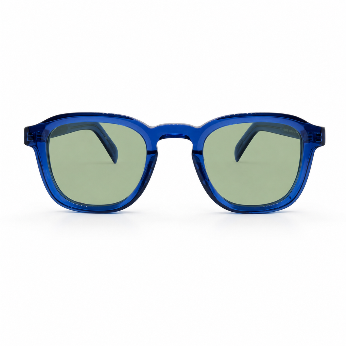 Sunglasses with green lenses on a white background