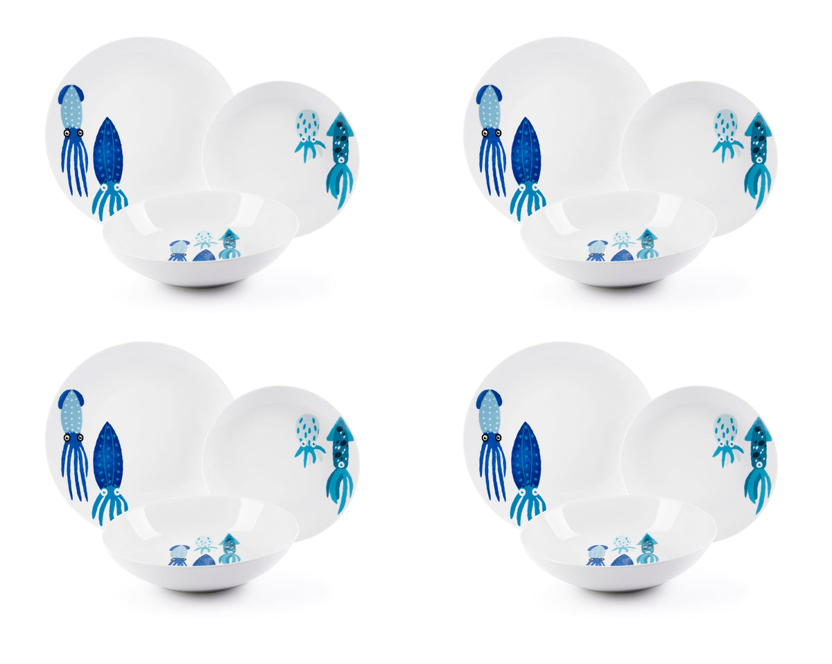 SQUID 12 PCS Dinner Set - Decorated Porcelain
