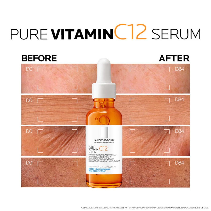 La Roche-Posay Pure Vitamin C 12 Anti-Wrinkle Serum 30ml | Brightening and Anti-Aging Vitamin C Serum