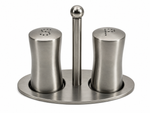 Stainless Steel Salt and Pepper Set on Stand – Black & Silver