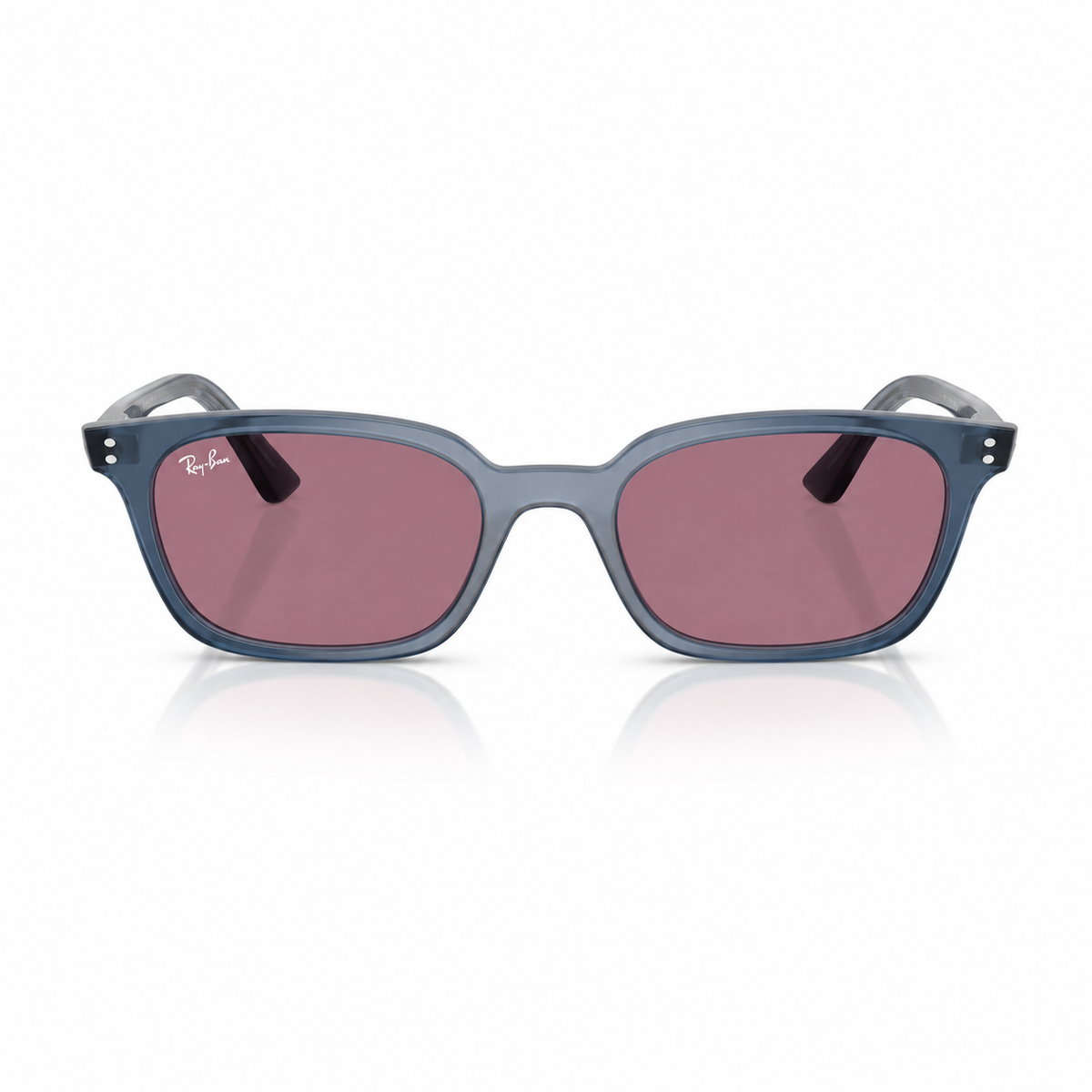 Blue sunglasses with pink lenses in a white background. 