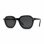 Black clip-on sunglasses on a white background