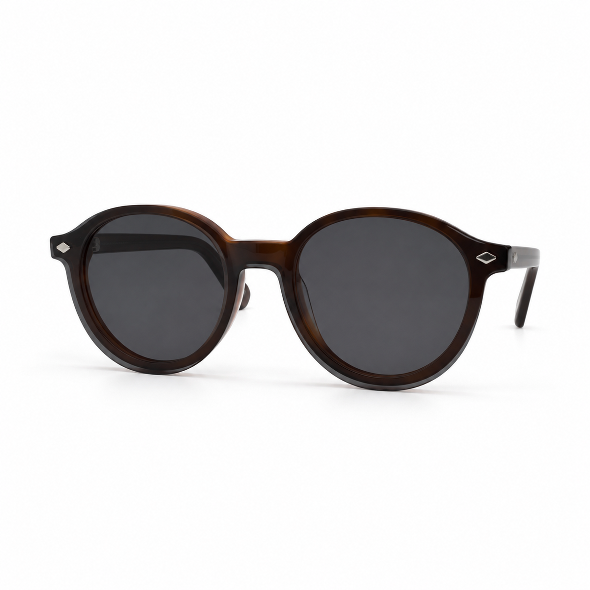 Round glasses with clip-ons on white background