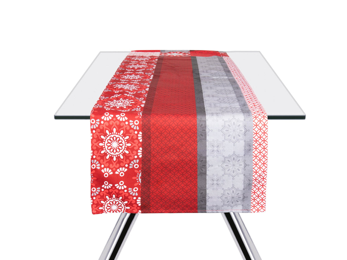 Mandala Red Table Runner - Geometric Pattern, 100% Cotton