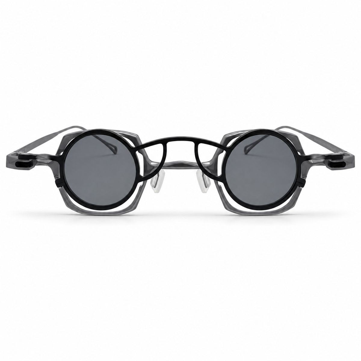 Silver round glasses on a white background