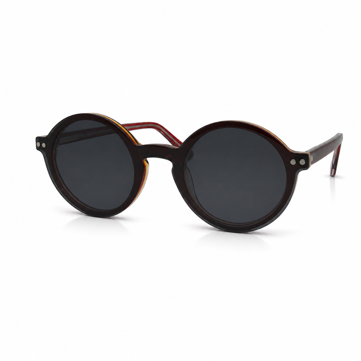 Round sunglasses with dark lenses on a white background