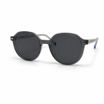 Round sunglasses with dark lenses on a white background