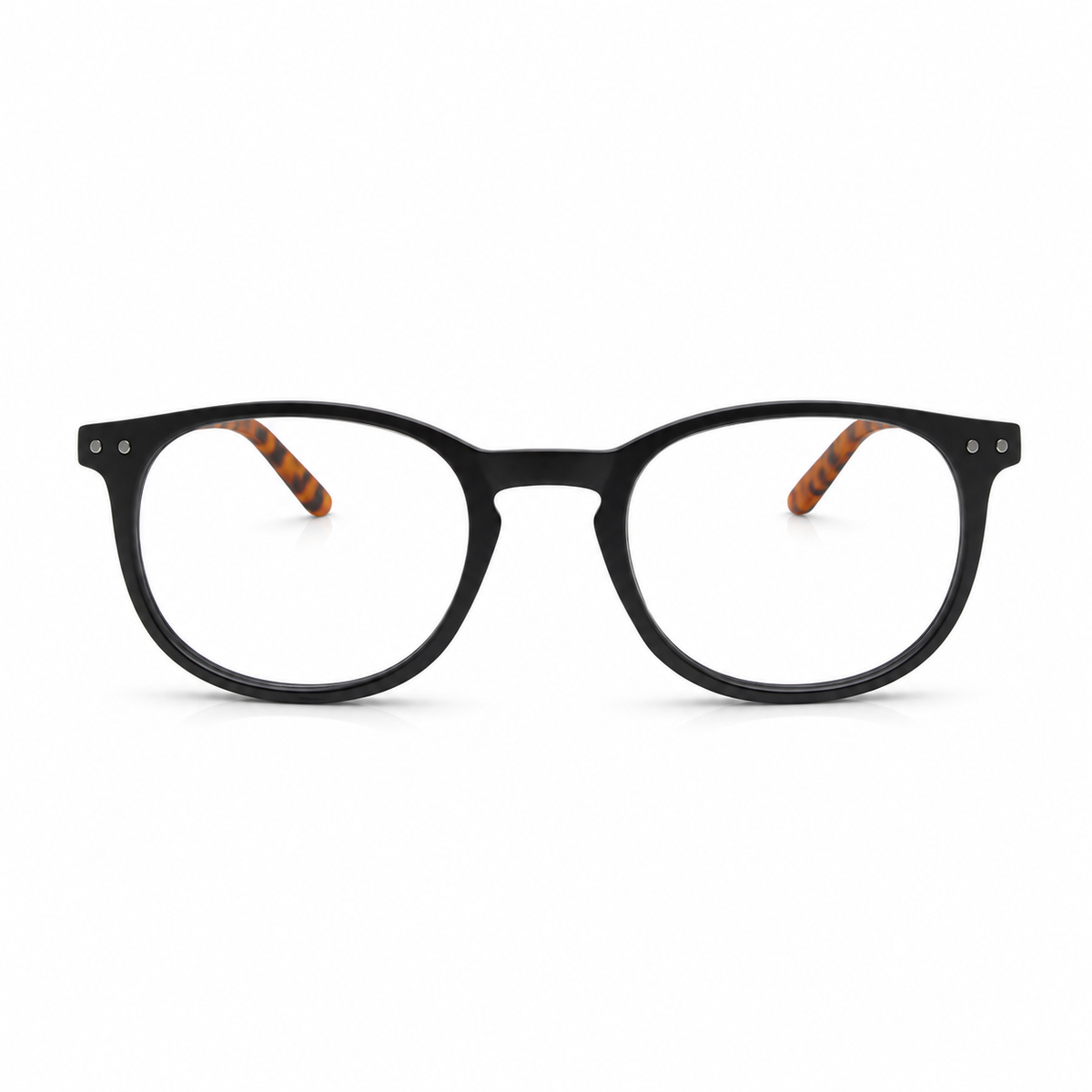 Black reading glasses on a white background