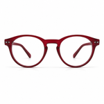 Red round glasses on a white background