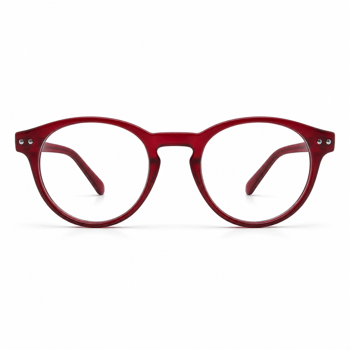 Red round glasses on a white background