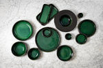 Round Black and Green Dessert Plate, Stoneware, Unique Modern Tableware