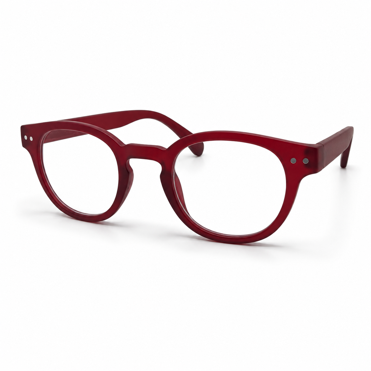 Red round eyeglasses on a white background