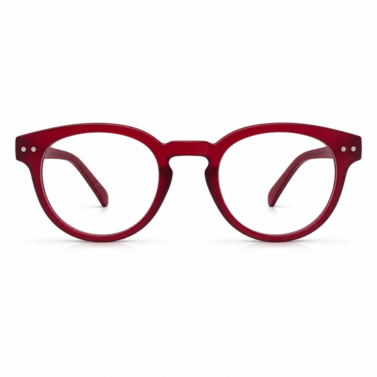 Red eyeglasses on a white background